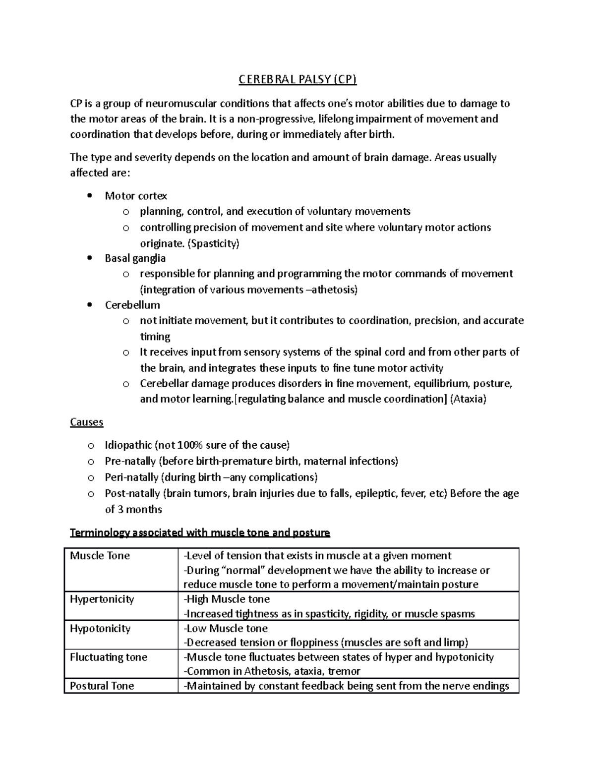 Cerebral Palsy - notes - CEREBRAL PALSY is a group of neuromuscular ...