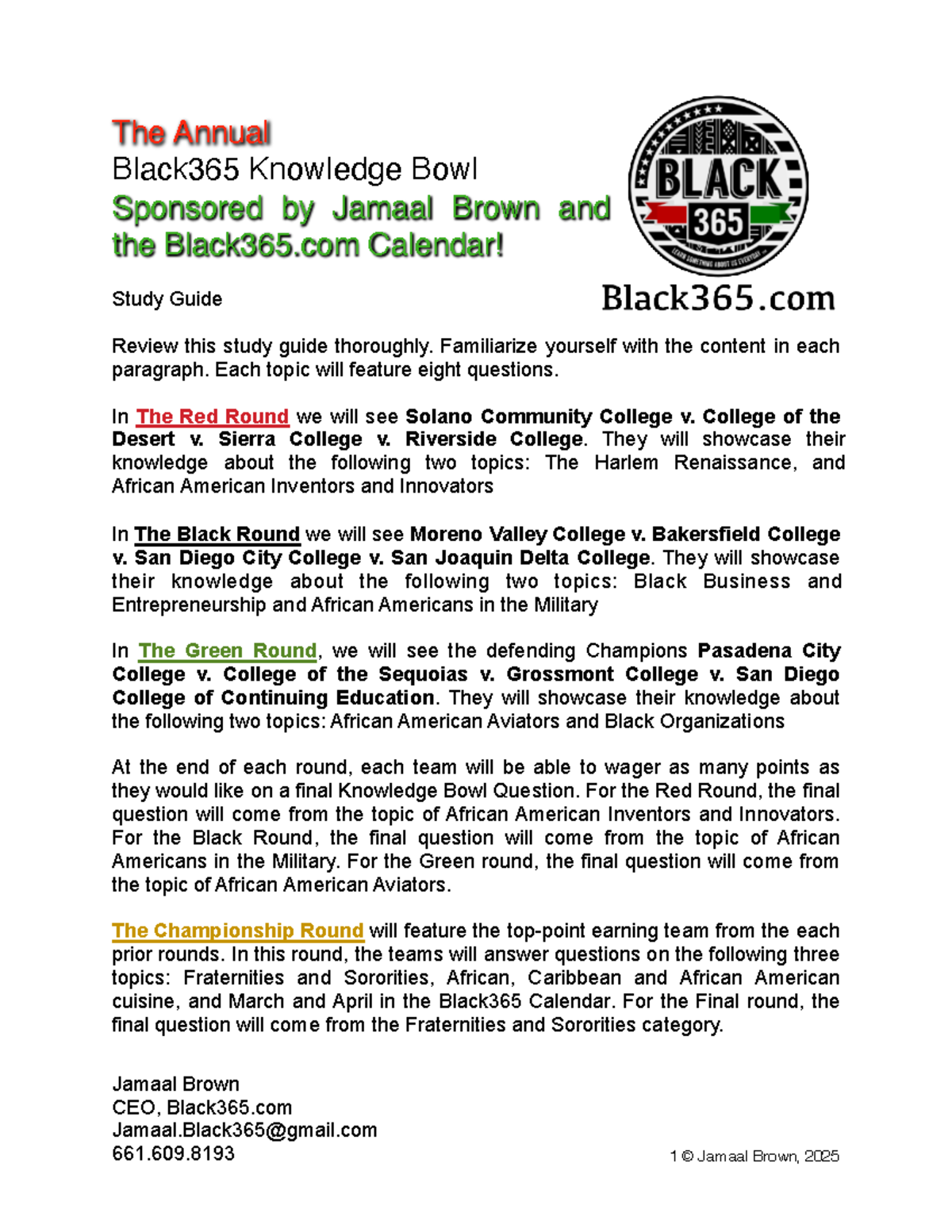 Black365 Knowledge Bowl Study Guide 2025: Topics & Teams Overview - Studocu