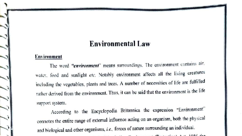 Environmental Law Notes (Course Code: ENV 101) - Studocu