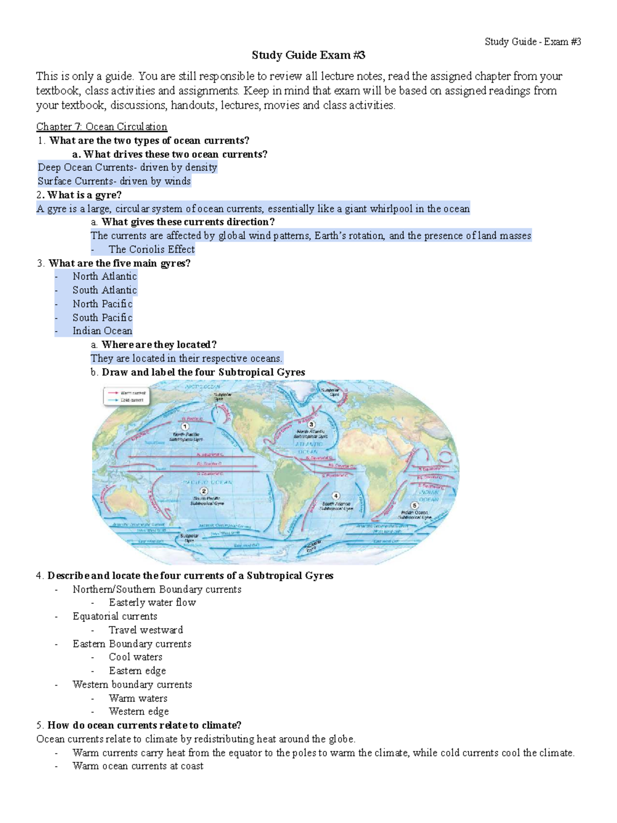 Study Guide for Exam #3 - Ocean Dynamics and Tides - Study Guide - Exam ...