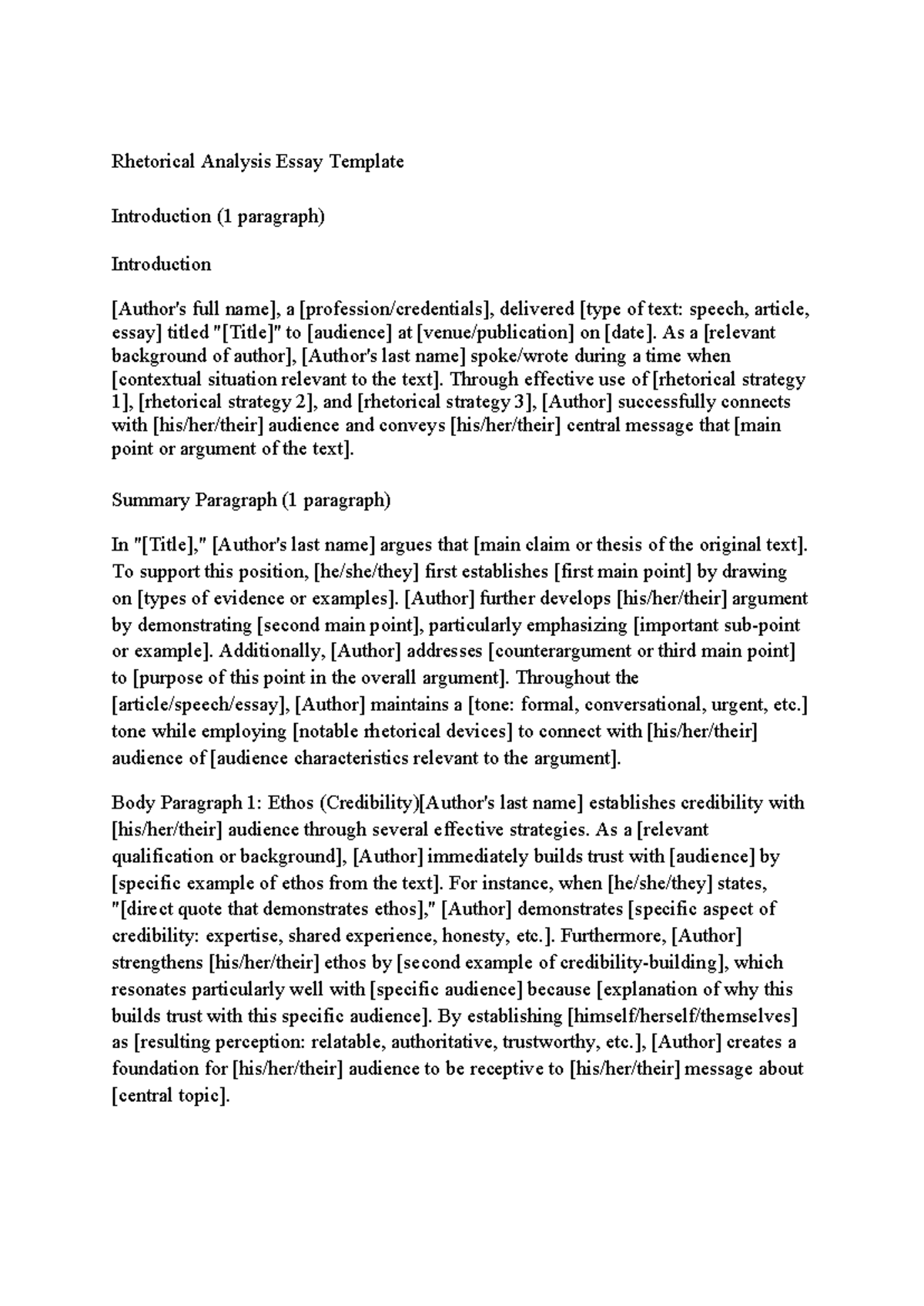 Rhetorical Analysis Essay Template (ENG 101) - Studocu