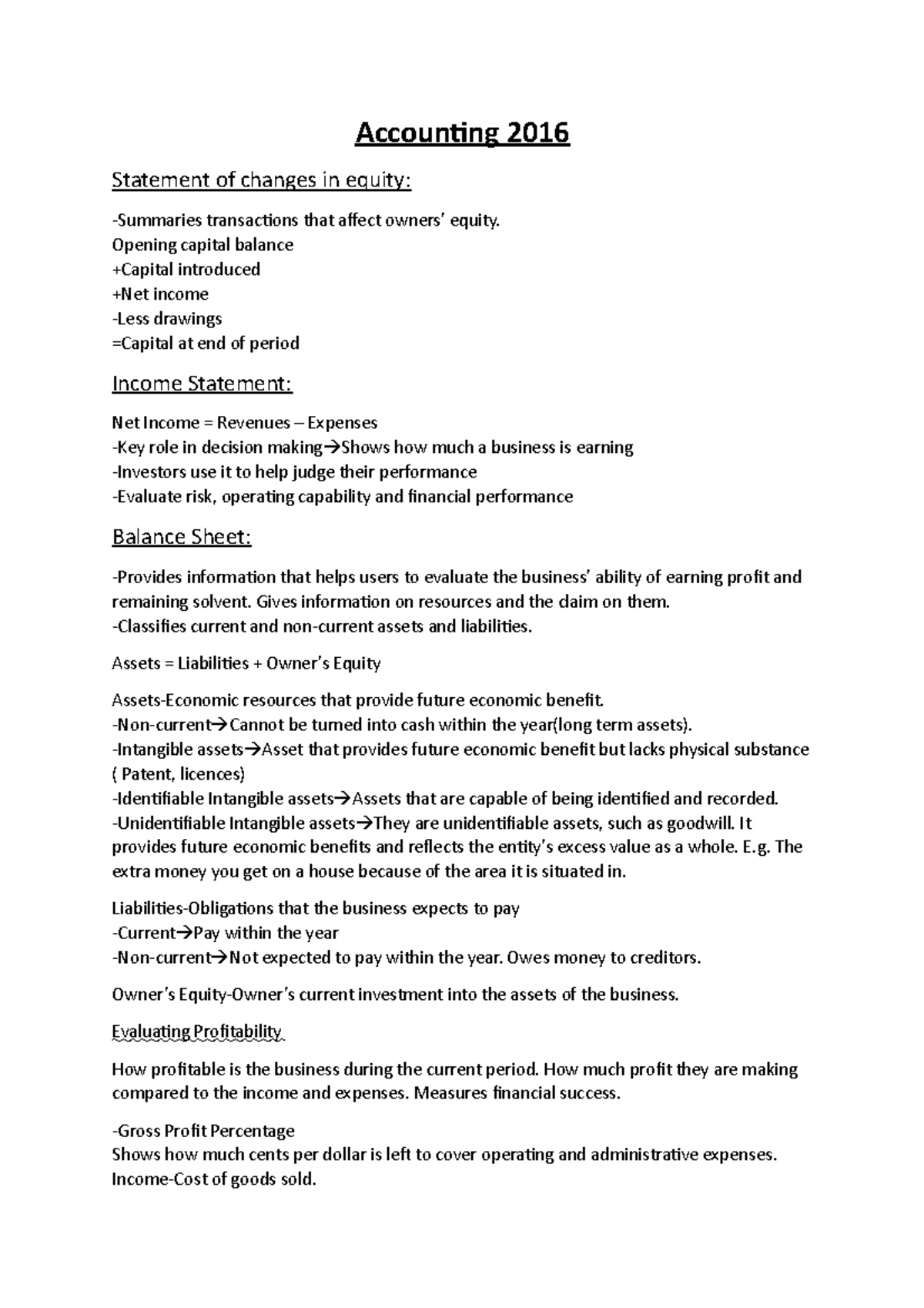 Accounting 2016 Notes - Accounting 2016 Statement of changes in equity ...