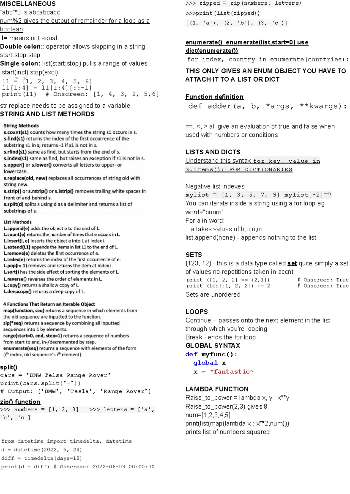 Python 101: Exam Helping Sheet on Functions & Data Structures - Studeersnel