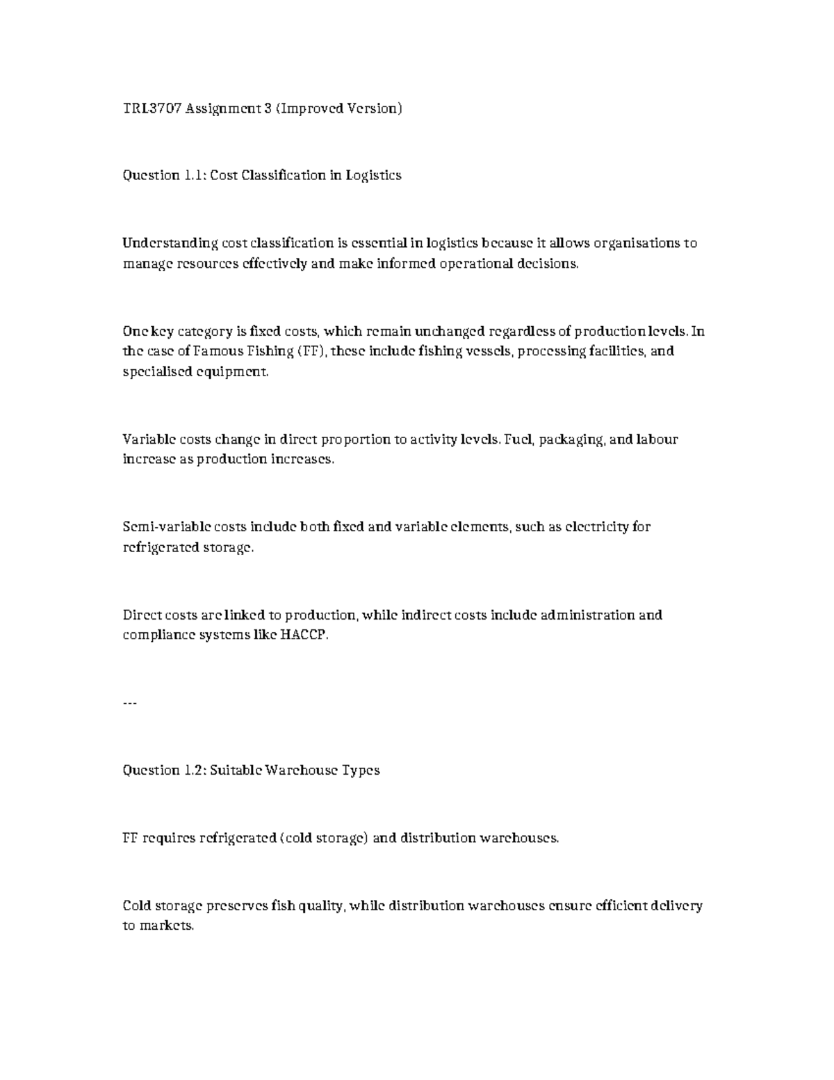 TRL3707 Assignment 3: Cost Classification & Warehouse Types Analysis ...