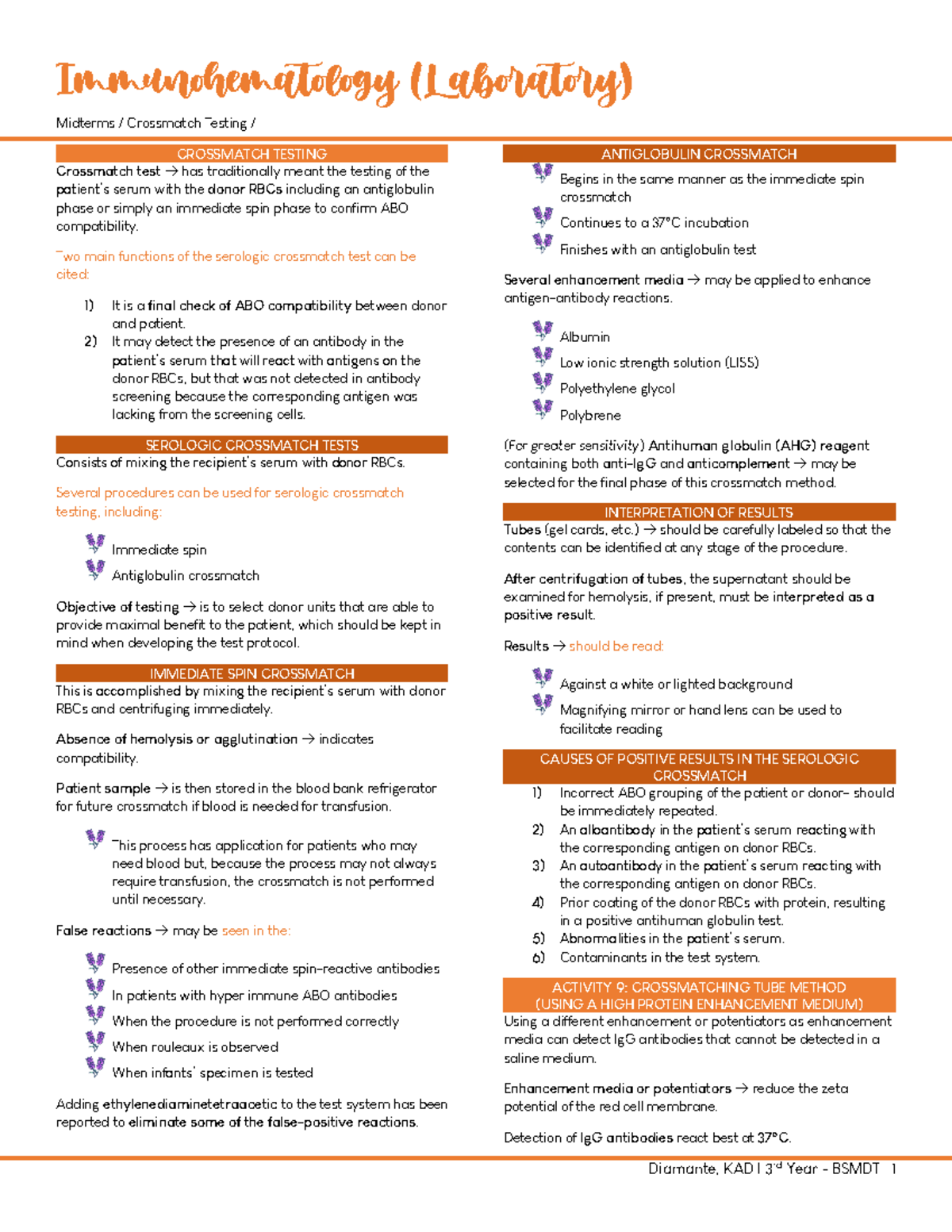 Immunohematology Lab Midterms: Crossmatch Testing Guide (BSMDT 1) - Studocu