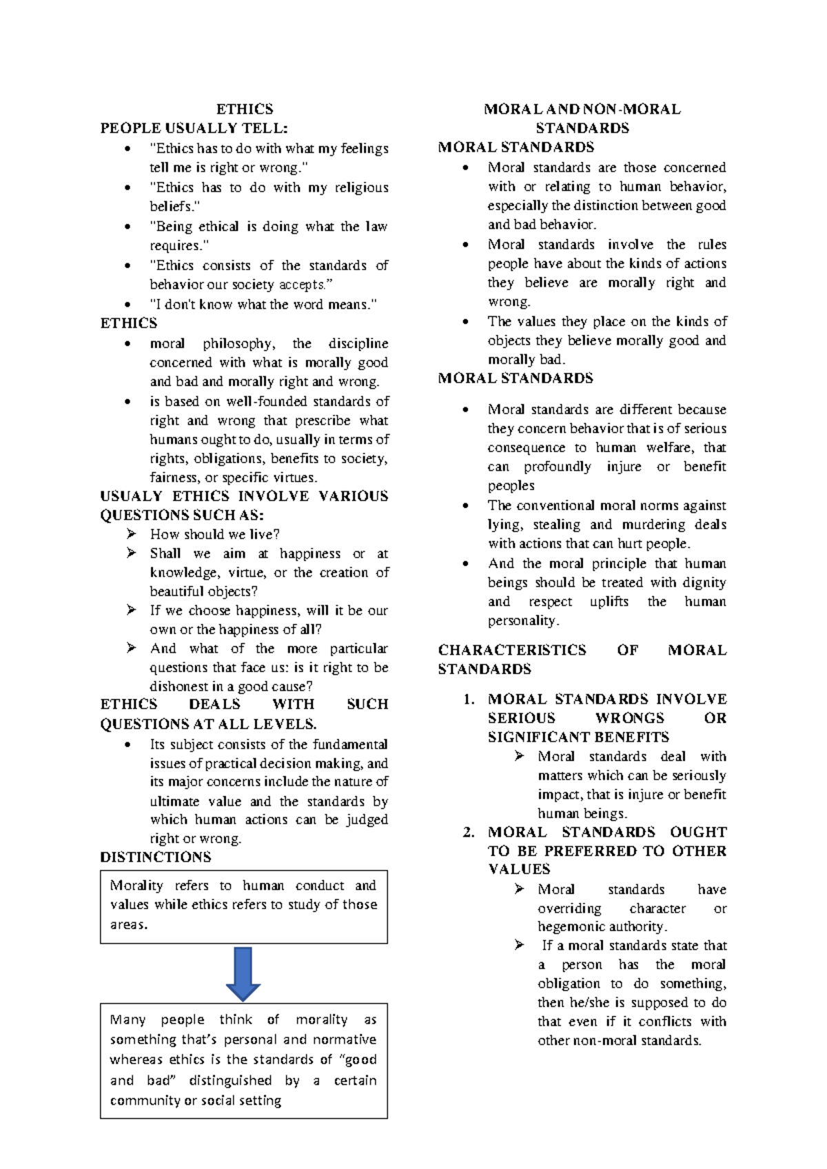 Ethics - Reviewer ( Prelim) - ETHICS PEOPLE USUALLY TELL: 
