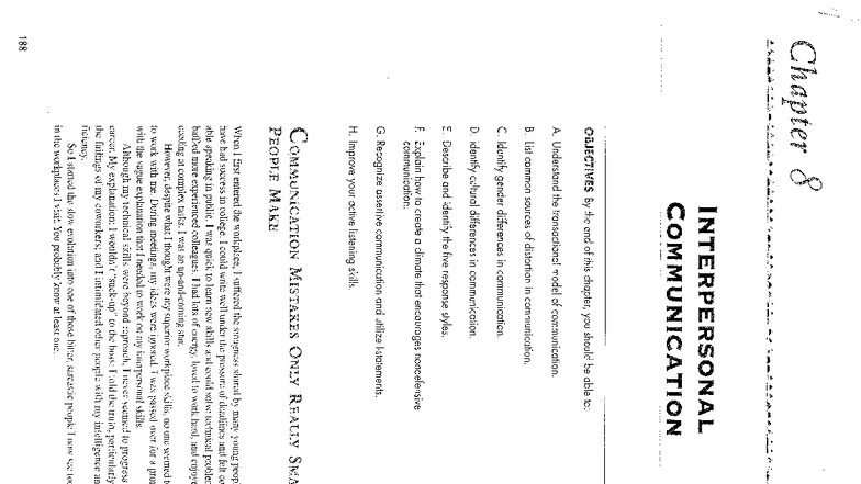 Chapter 8: Interpersonal Communication Objectives and Insights - Studocu