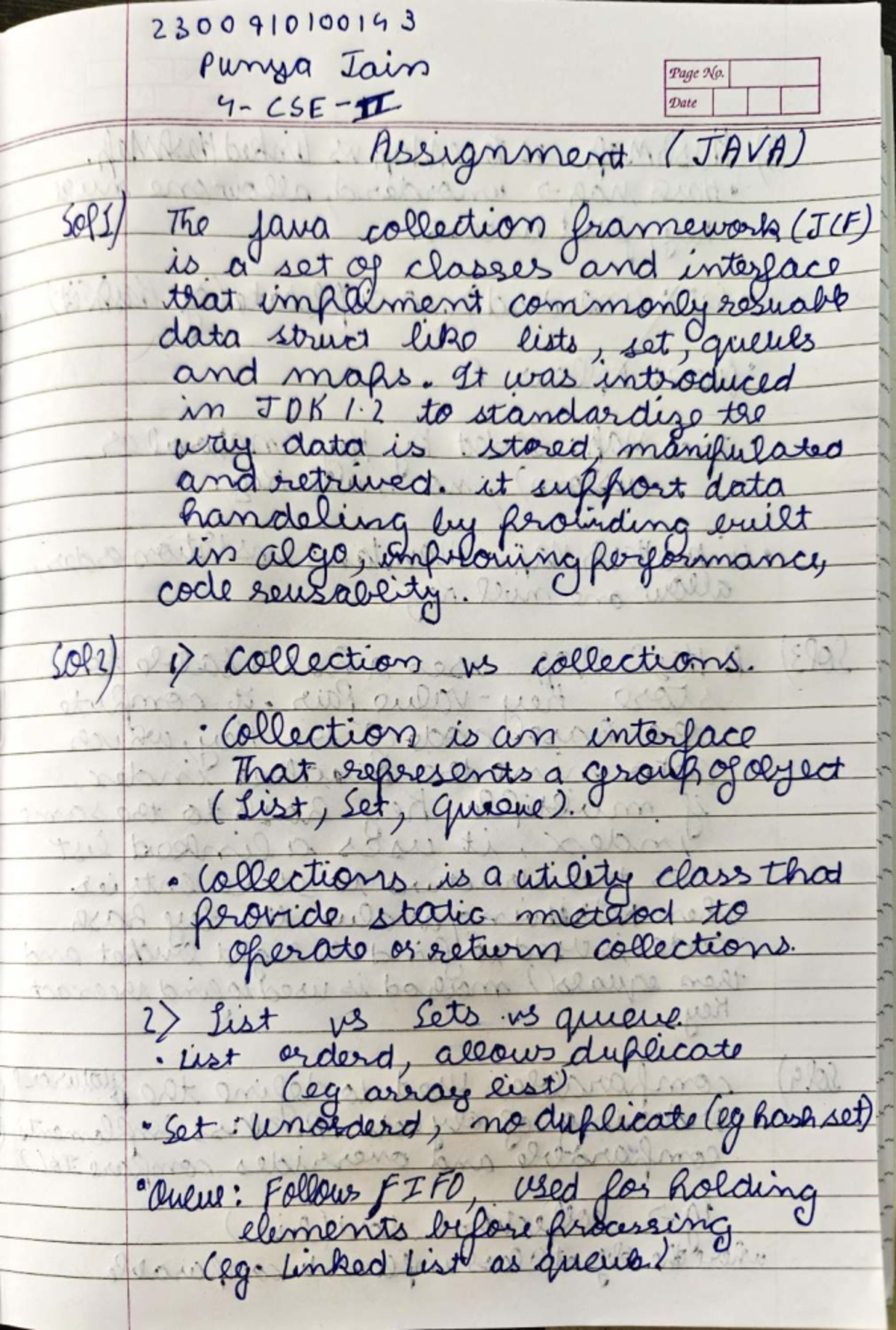 CSE II JAVA Assignment - Notes on Java Collection Framework - Studocu