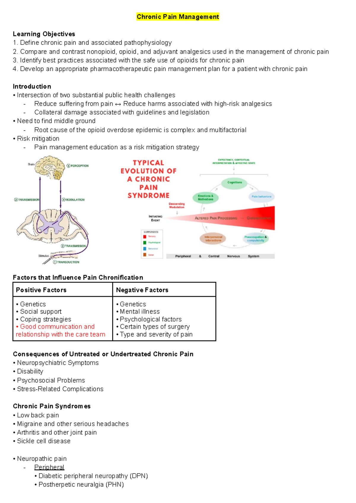 Chronic Pain Management - Chronic Pain Management Learning Objectives ...