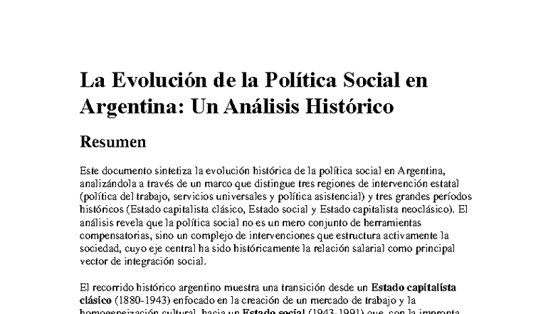 La Evolución de la Política Social en Argentina: Análisis Histórico y ...