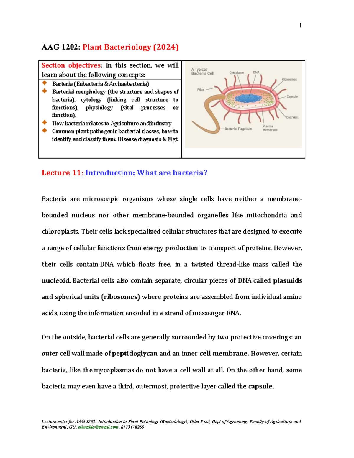 AAG 1203 Lecture Notes: Intro to Plant Pathology (Bacteriology) 2024 ...