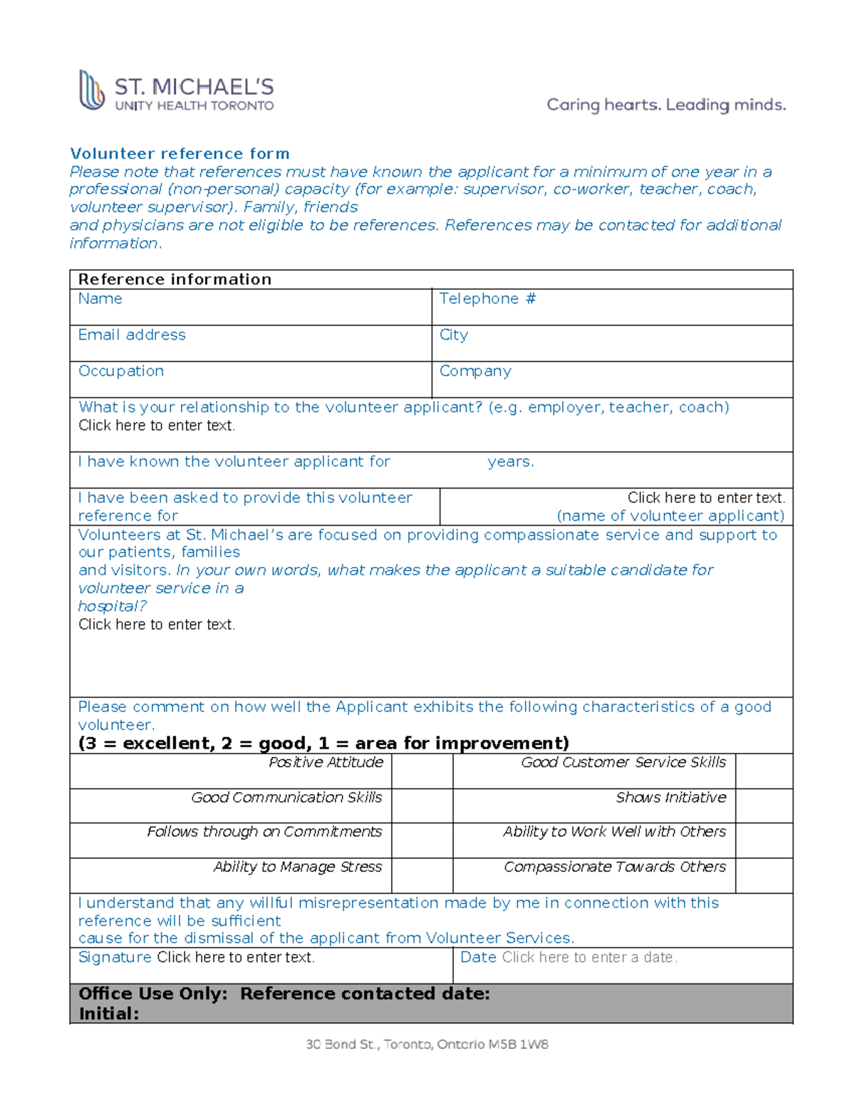 SMH Volunteer Reference Form for Applicant Evaluation - Studocu