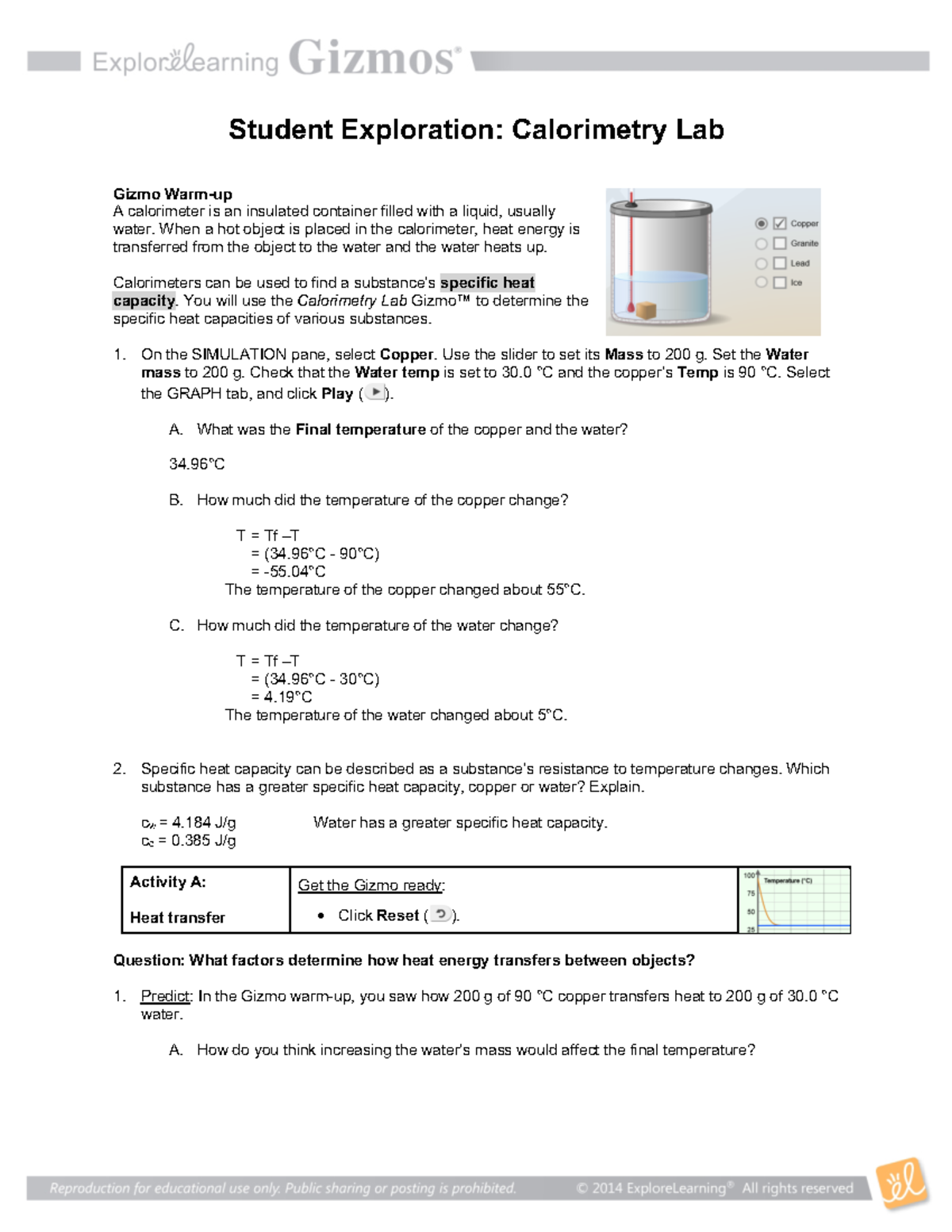Calorimetry Gizmo - Student Exploration: Calorimetry Lab Gizmo Warm-up ...