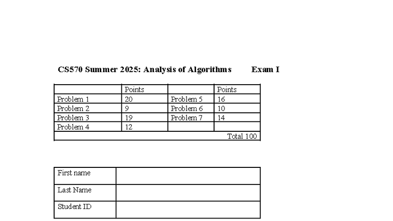 CS570 Summer 2025: Exam 1 Solutions for Algorithms Analysis - Studocu