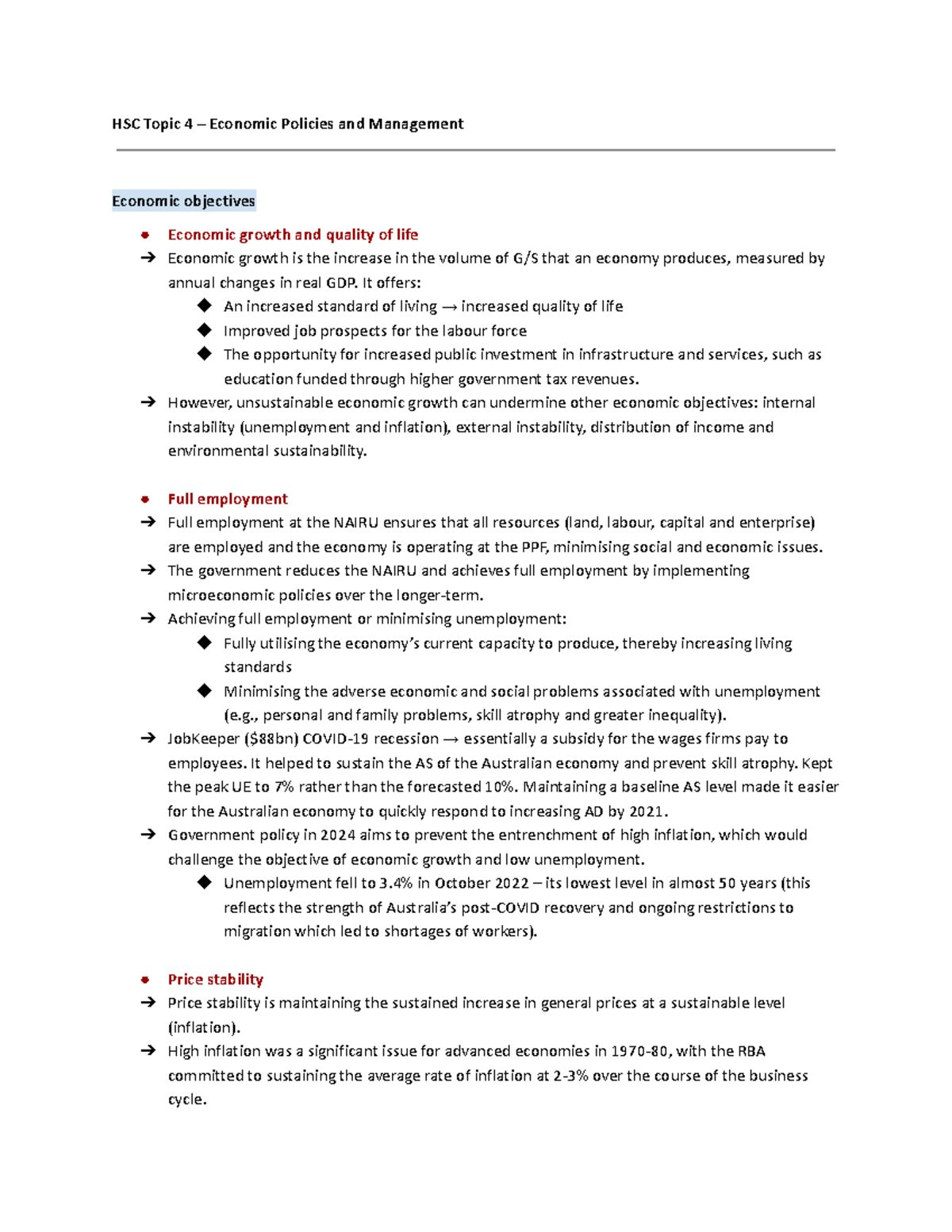 Economic Policies and Management Notes (T4) - HSC Economics Study Guide ...