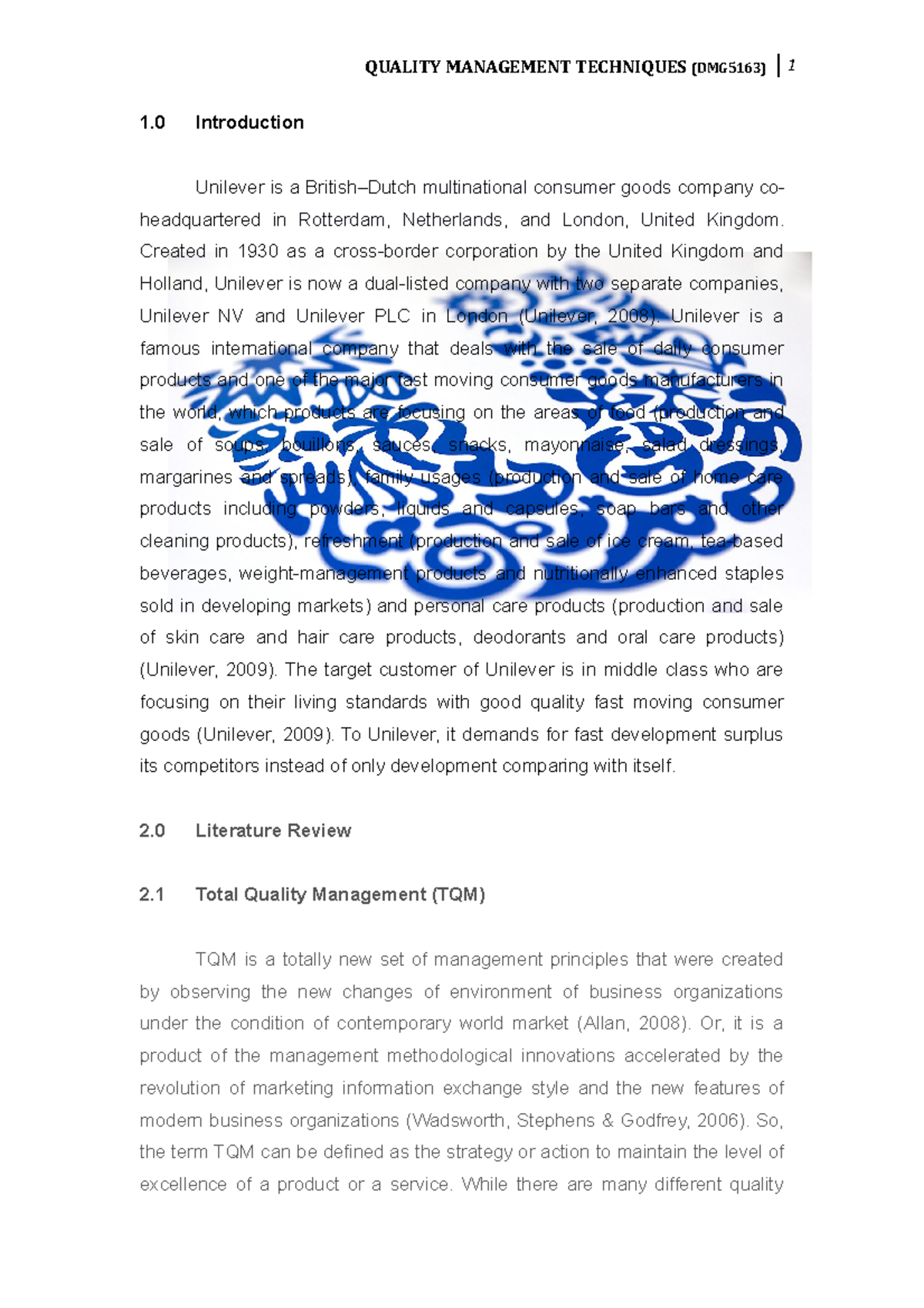 TQM Unilever - Quản trị sản phẩm - Đại học Tài chính - Studocu