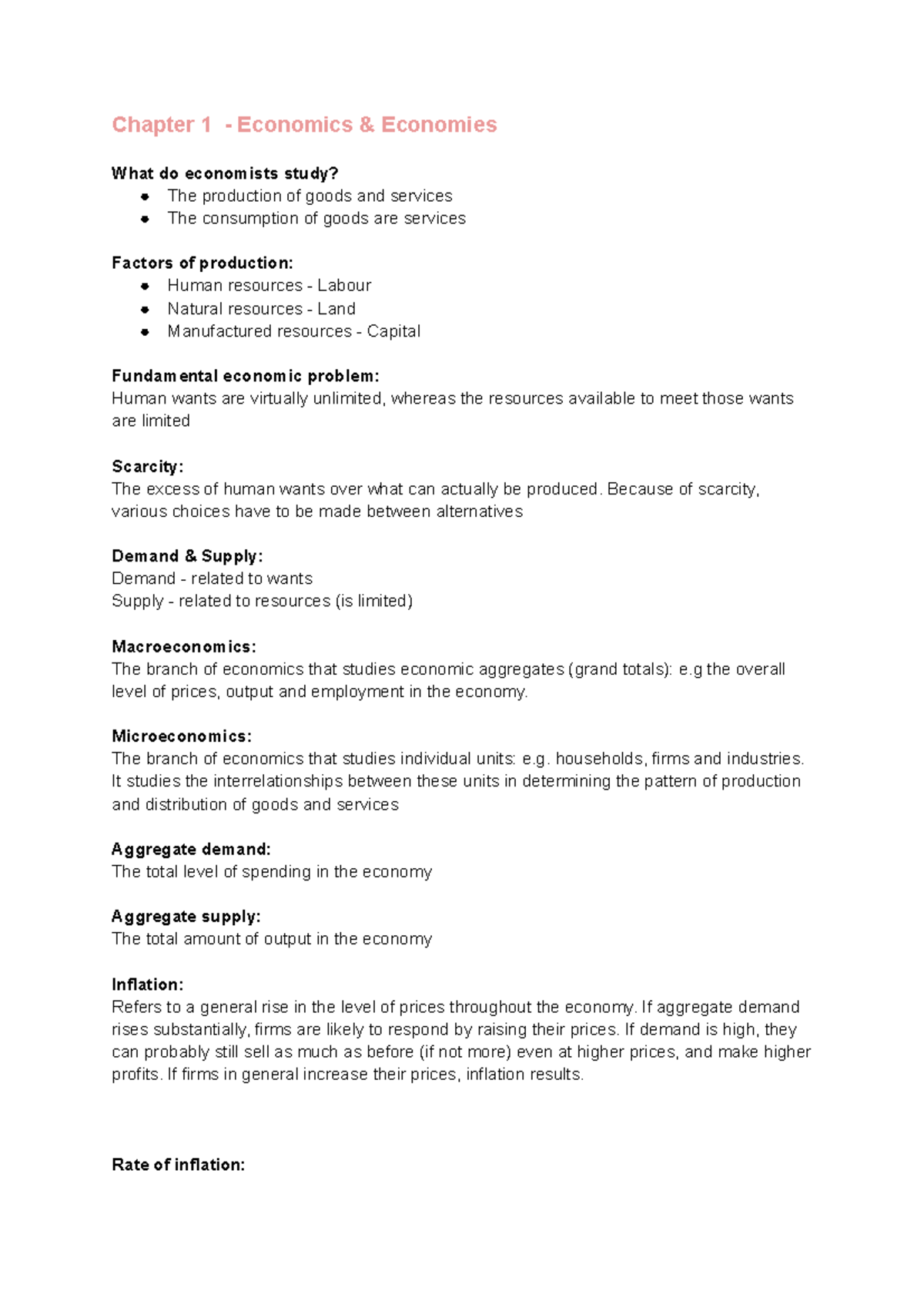 Economics Chapter 1-3 Study Notes: Key Concepts & Theories - Studeersnel