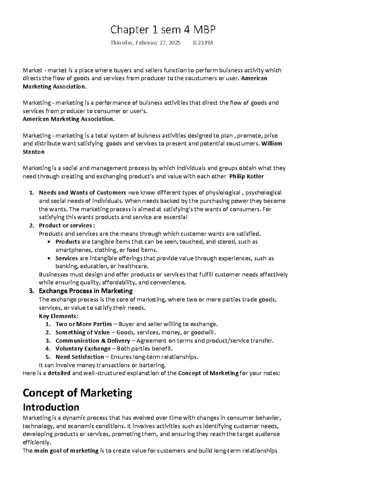 Chapter 1: Marketing Concepts Overview - Semester 4 MBP - Studocu