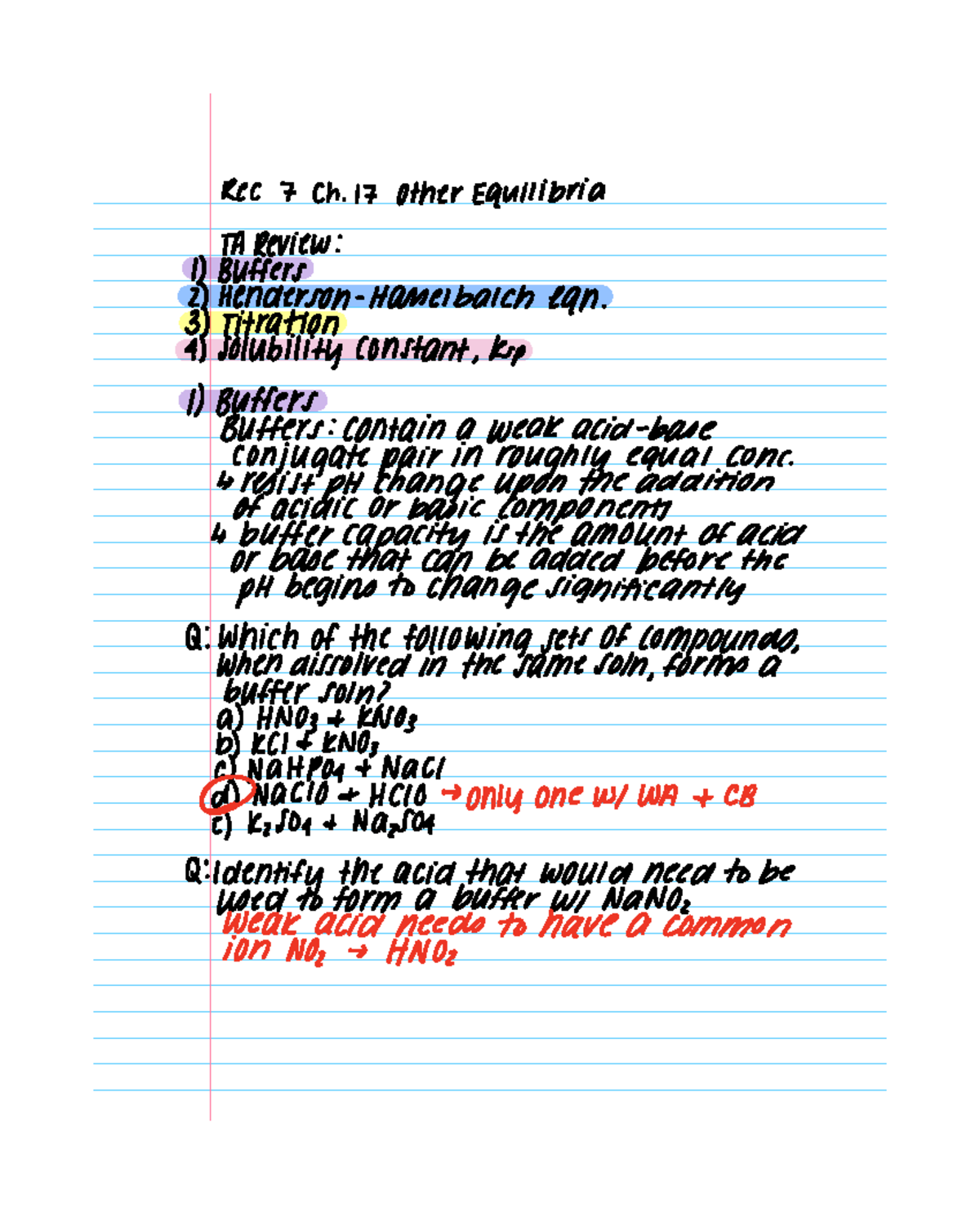 Titration and Equilibria Concepts - Chem 101 Final Exam Notes - Rec 7 ...