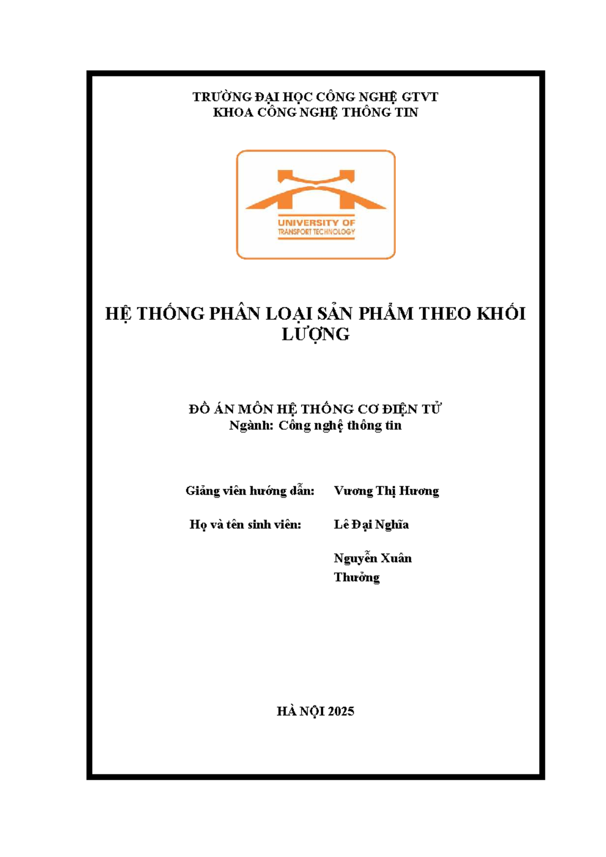 Báo cáo Đồ Án PLSP: Phân Loại Sản Phẩm Theo Khối Lượng - Studocu