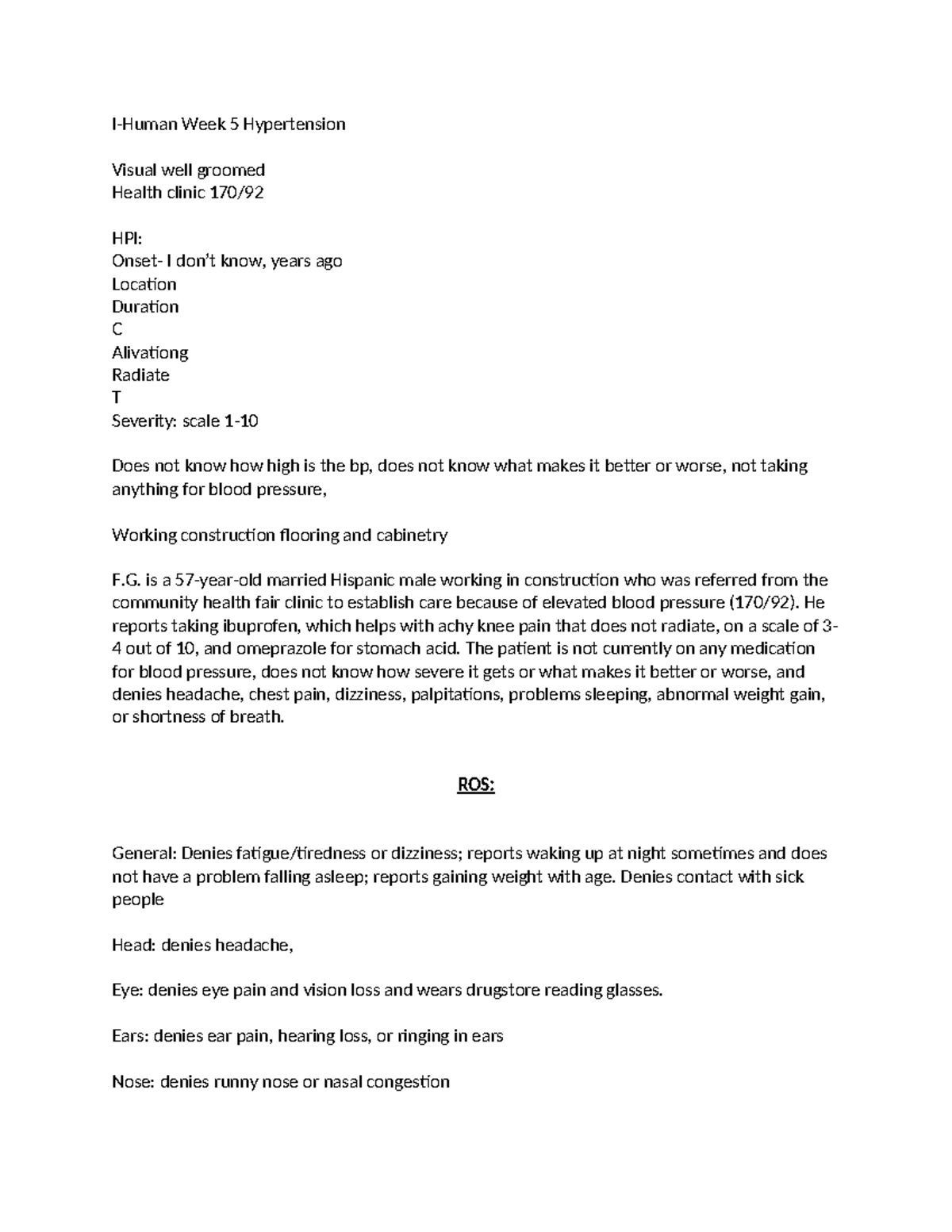 I-Human Week 5 Notes: Hypertension Assessment & Management Plan - Studocu