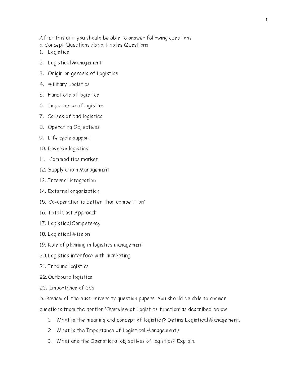 MBA - Logistics Management Final Exam Study Guide - Studocu