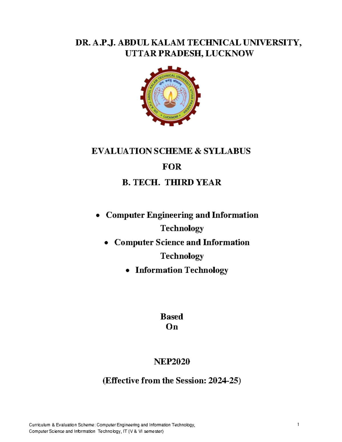 B.TECH CE&IT , CSIT, IT 3rd YR 2024-25 - Curriculum & Evaluation Scheme ...