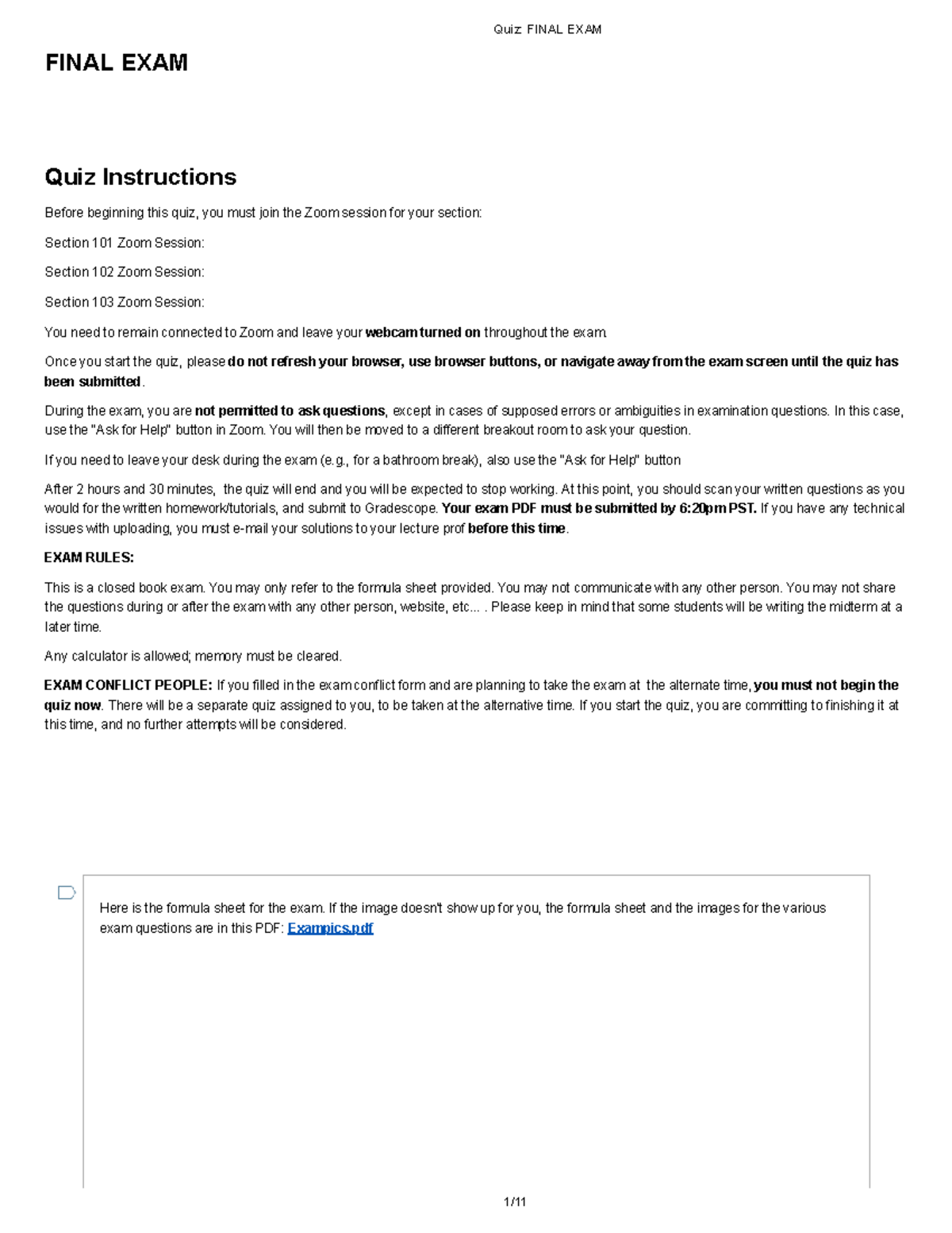 Physics 170 Practice Final Exam 2019/2020 - FINAL EXAM Quiz ...