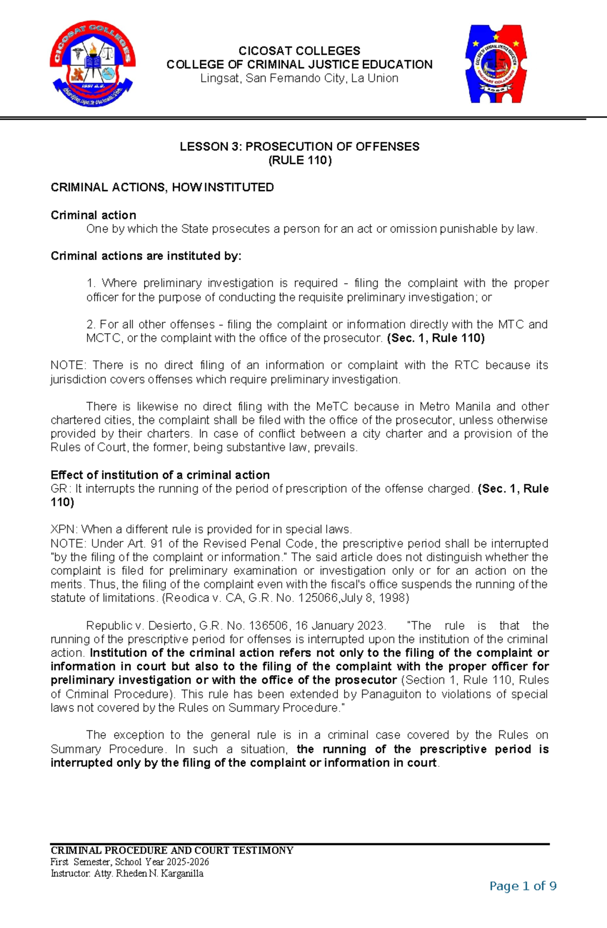 Lesson 3: Prosecution of Offenses (Rule 110) - Criminal Procedure Notes ...