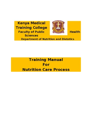 Training Manual: Nutrition Care Process - EMBU Draft (KMTC) - Studocu