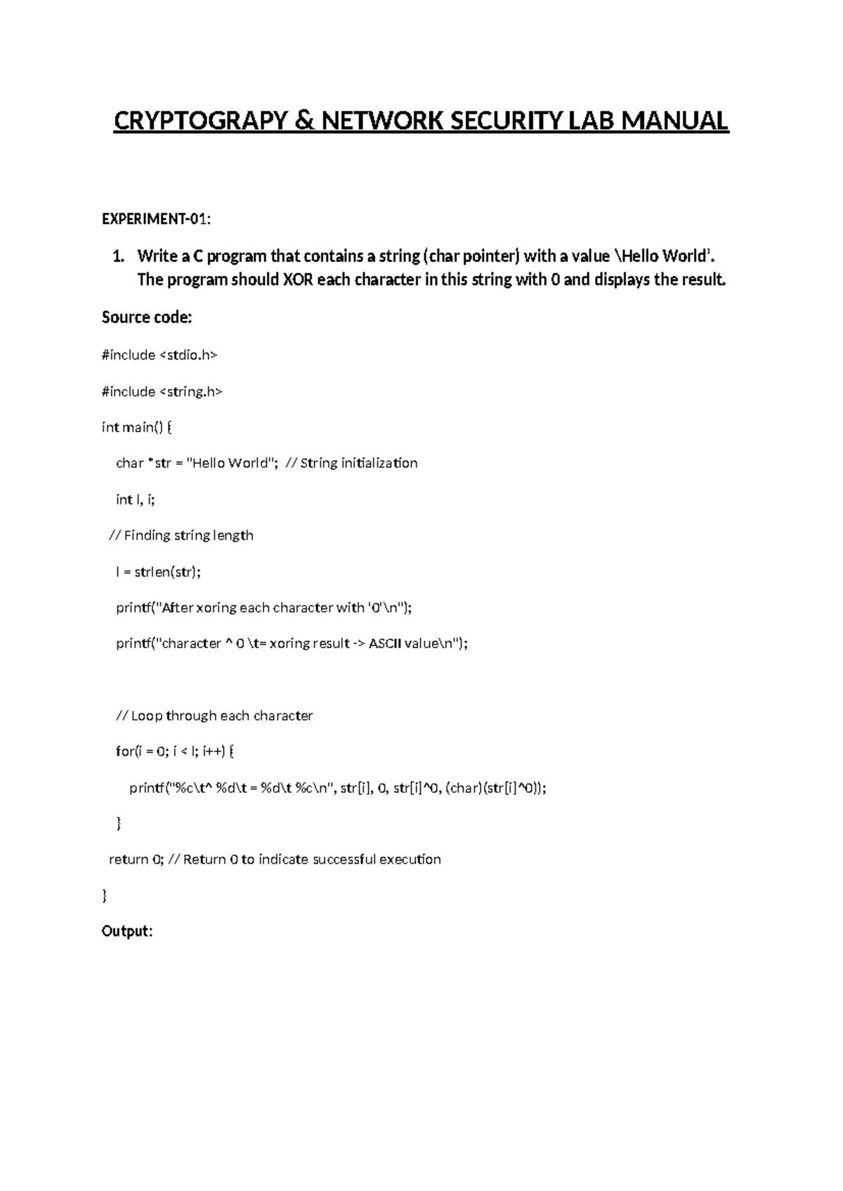 CNS 101: Cryptography & Network Security Lab Manual with C & Java ...