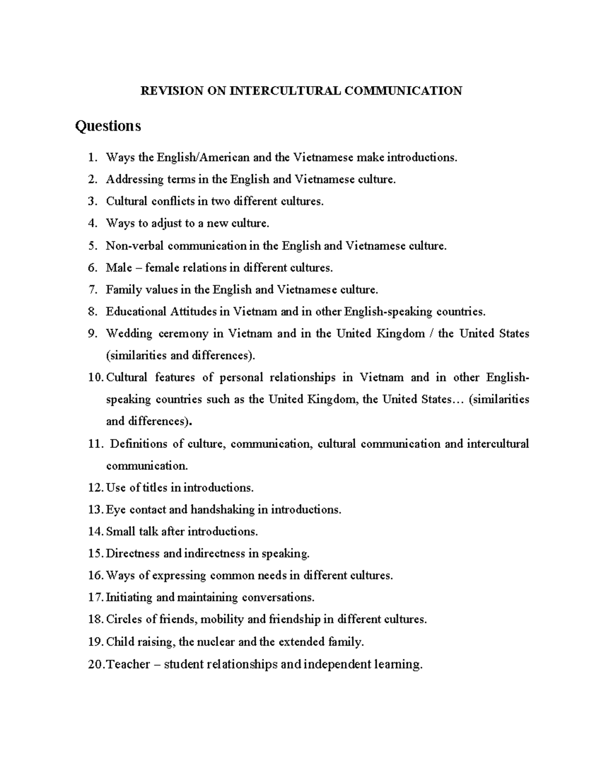 GTVH Final Exam: Intercultural Communication Revision Notes - Studocu