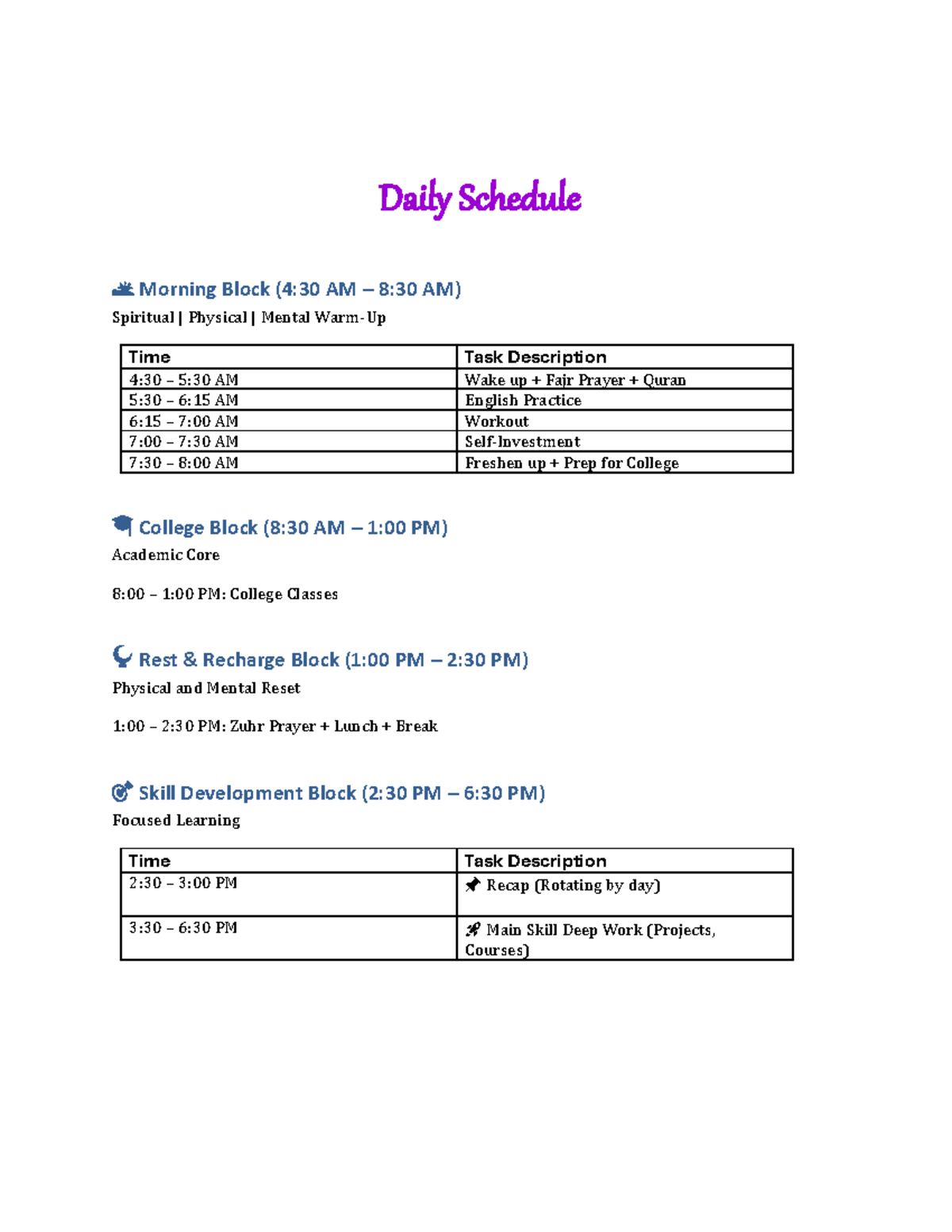 Complete Daily Routine Schedule: Morning to Evening Tasks - Studocu