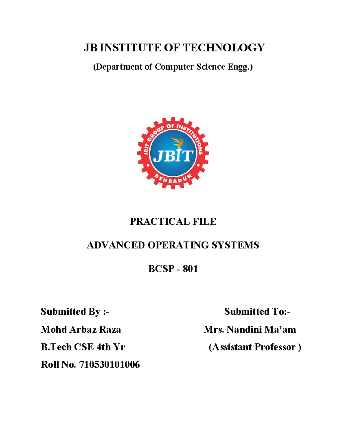 Advanced Operating Systems BCSP-801 Practical File - UNIX System Calls ...