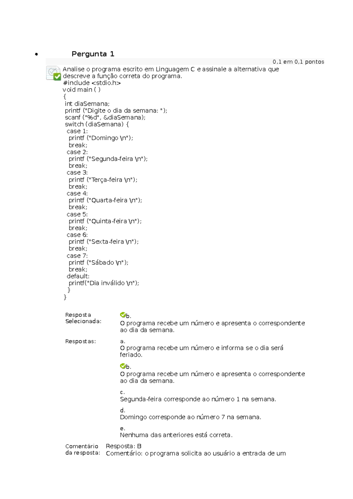 Questionário de Programação em C - Unidade 3 - Análise e Respostas ...