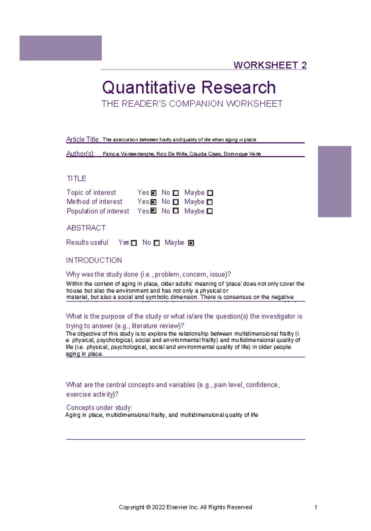 Quantitative Research Worksheet - Example 01 Analysis - Studocu