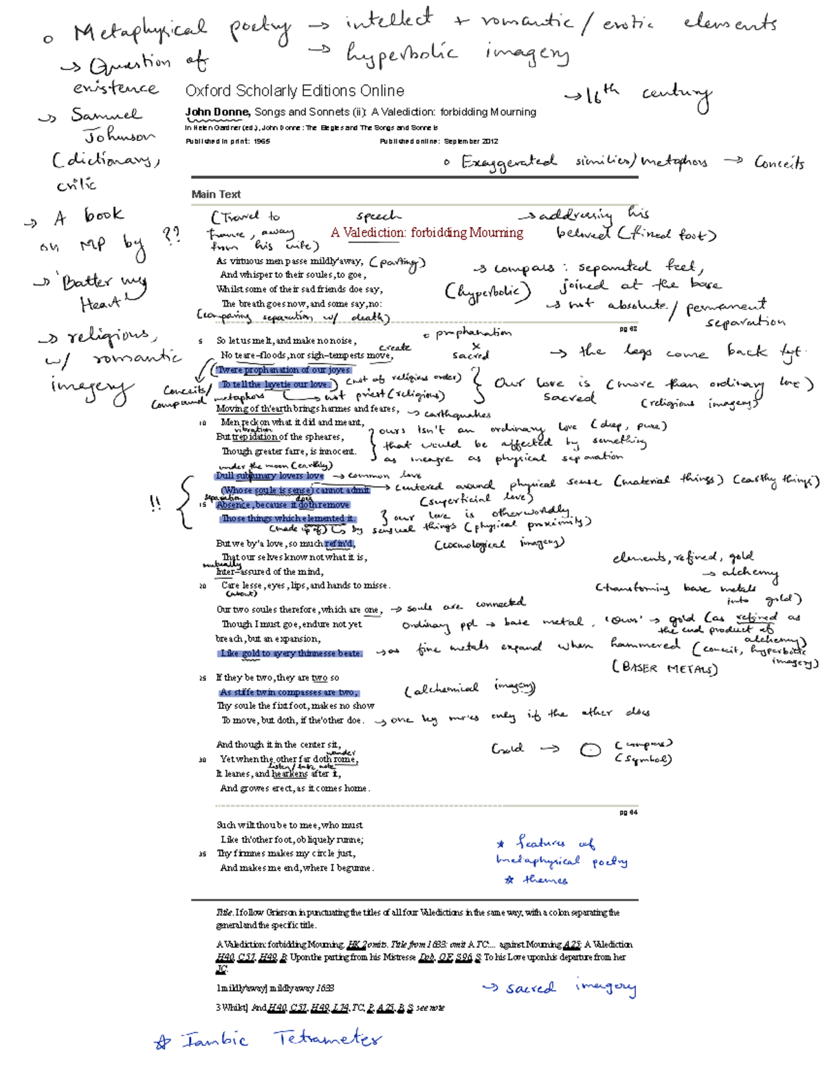 Donne: A Valediction: Forbidding Mourning Analysis (ENG 260) - Studocu