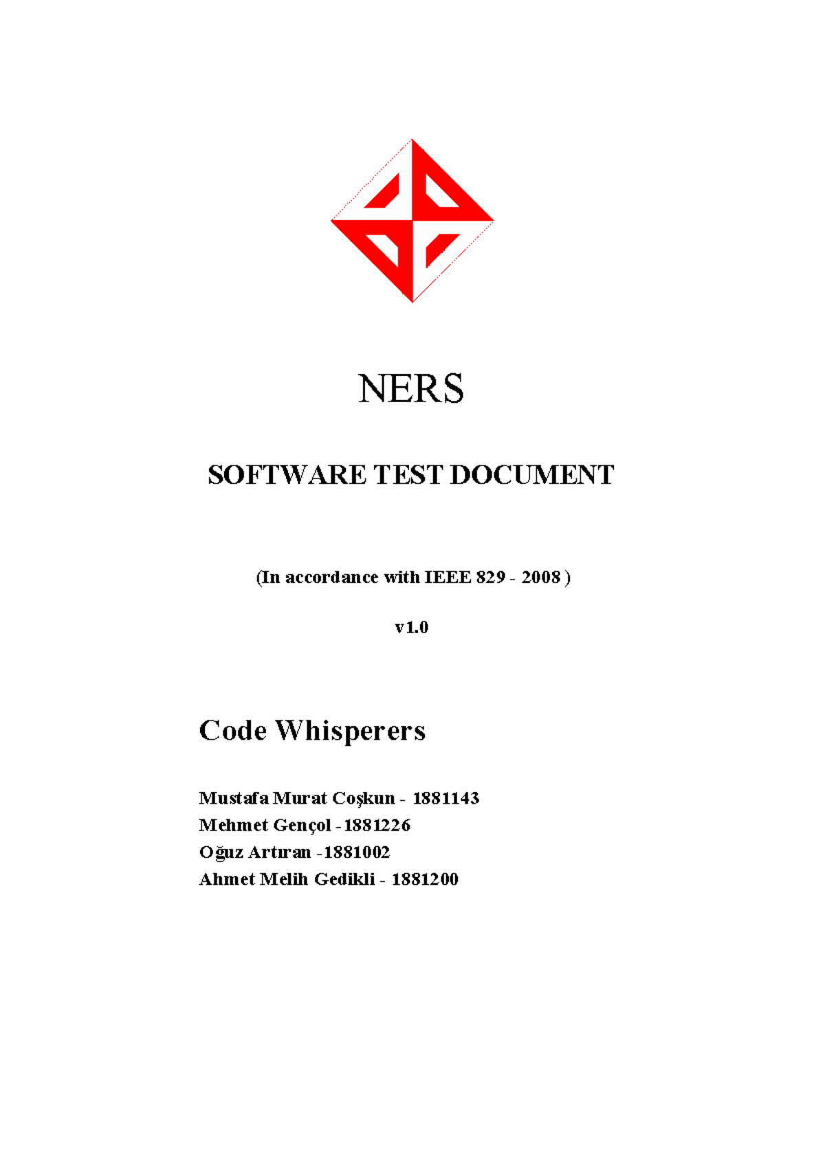 STD - Document - NERS SOFTWARE TEST DOCUMENT (In accordance with IEEE ...