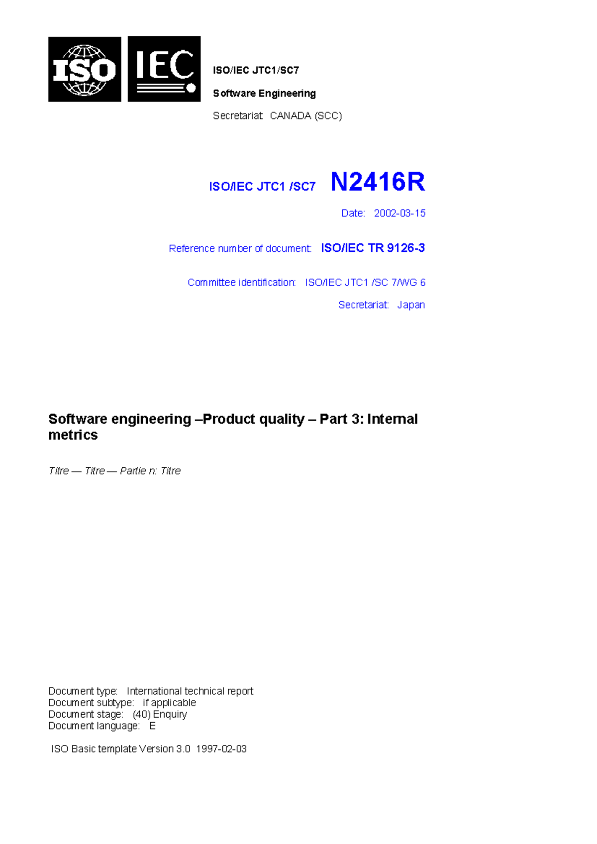 ISO/IEC 9126-3: Software Engineering - Internal Metrics Guidelines ...