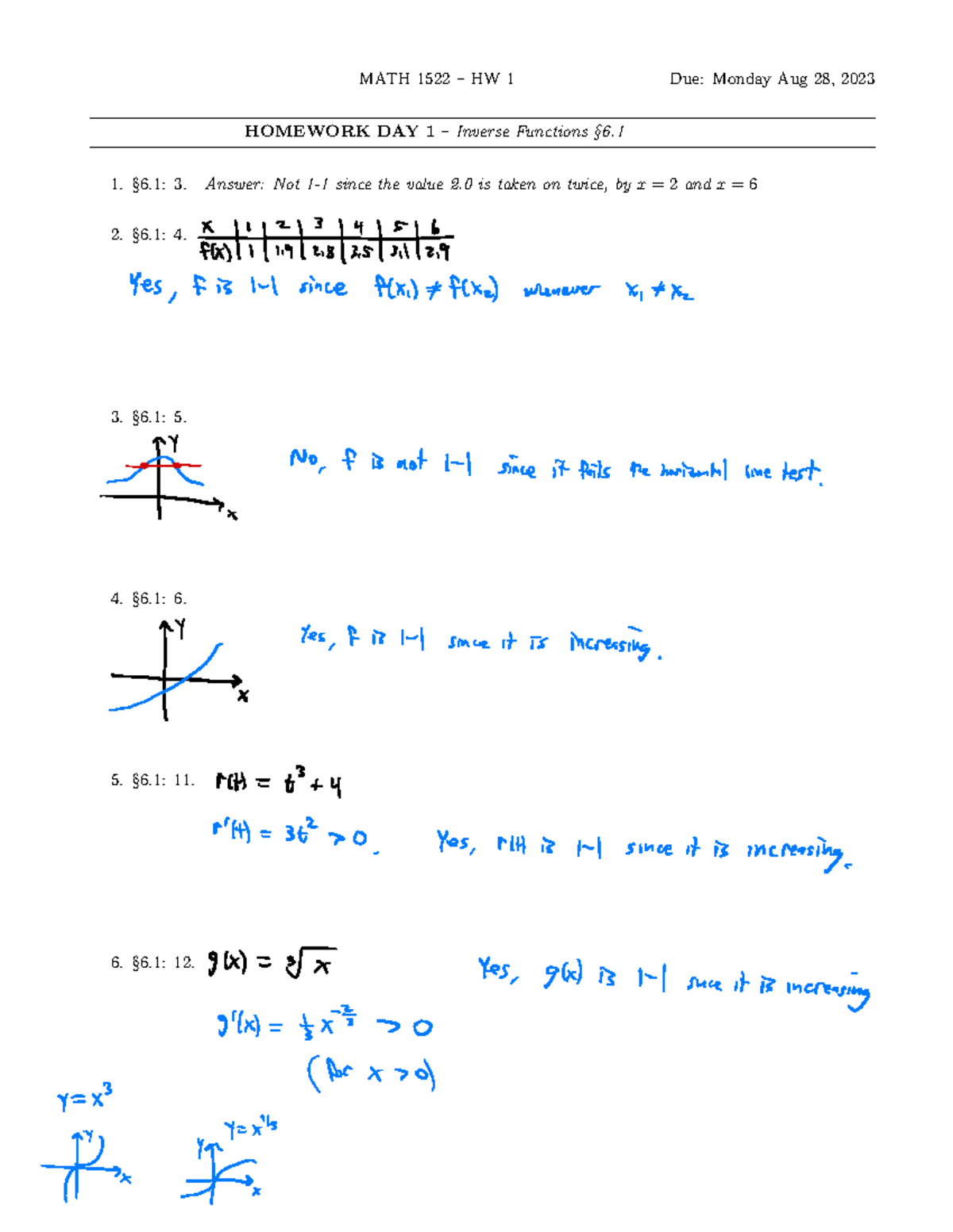 Hw01 sol 1522 fall23 - MATH 1522 – HW 1 Due: Monday Aug 28, 2023 ...