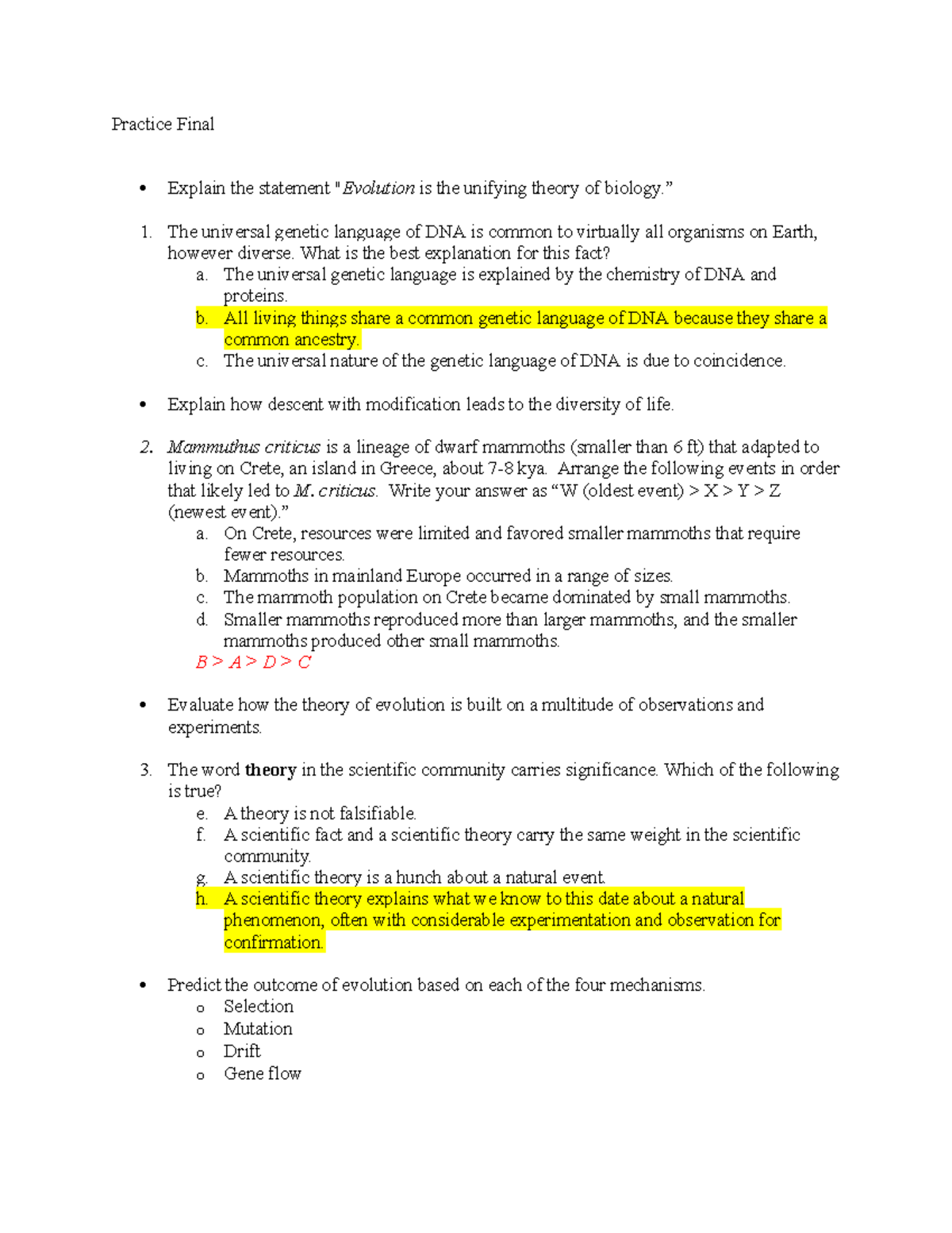 Practice Final Key - yayy - Practice Final Explain the statement ...