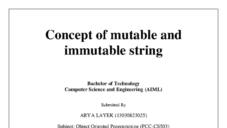 Mutable vs Immutable Strings in OOP (B.Tech AIML) - Studocu