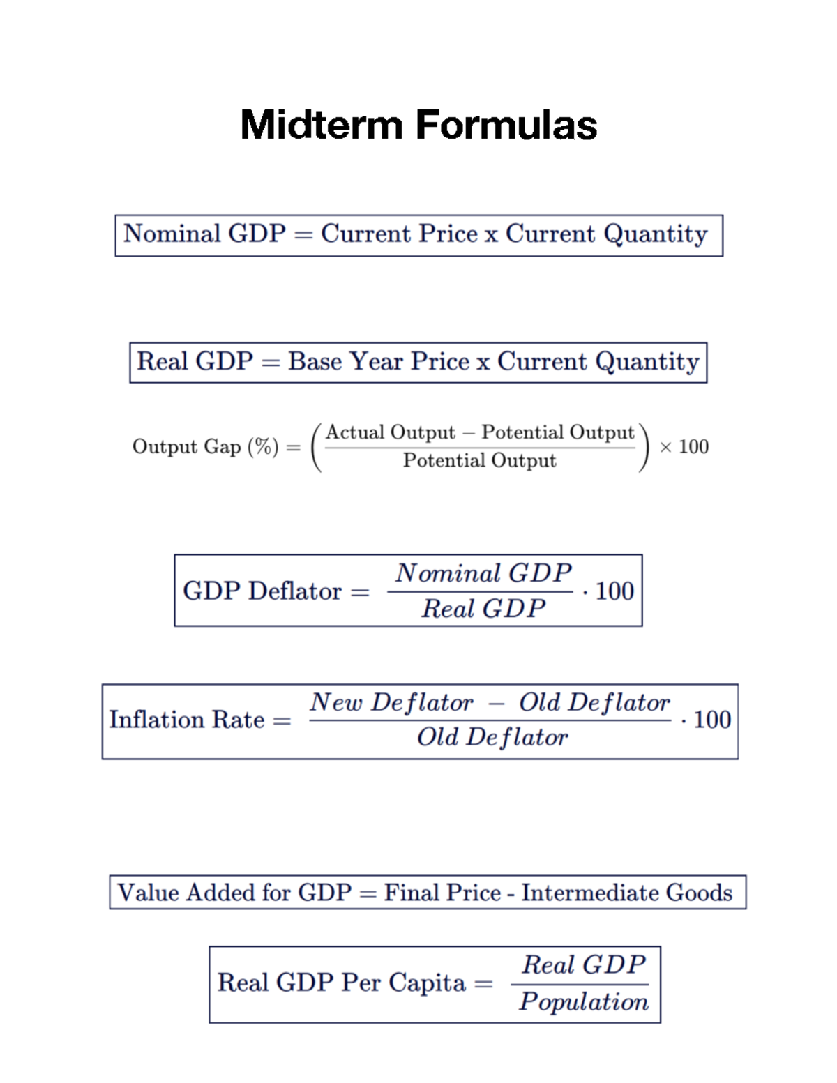 Midterm Formulas for GDP: Expenditure & Income Approaches - Studocu