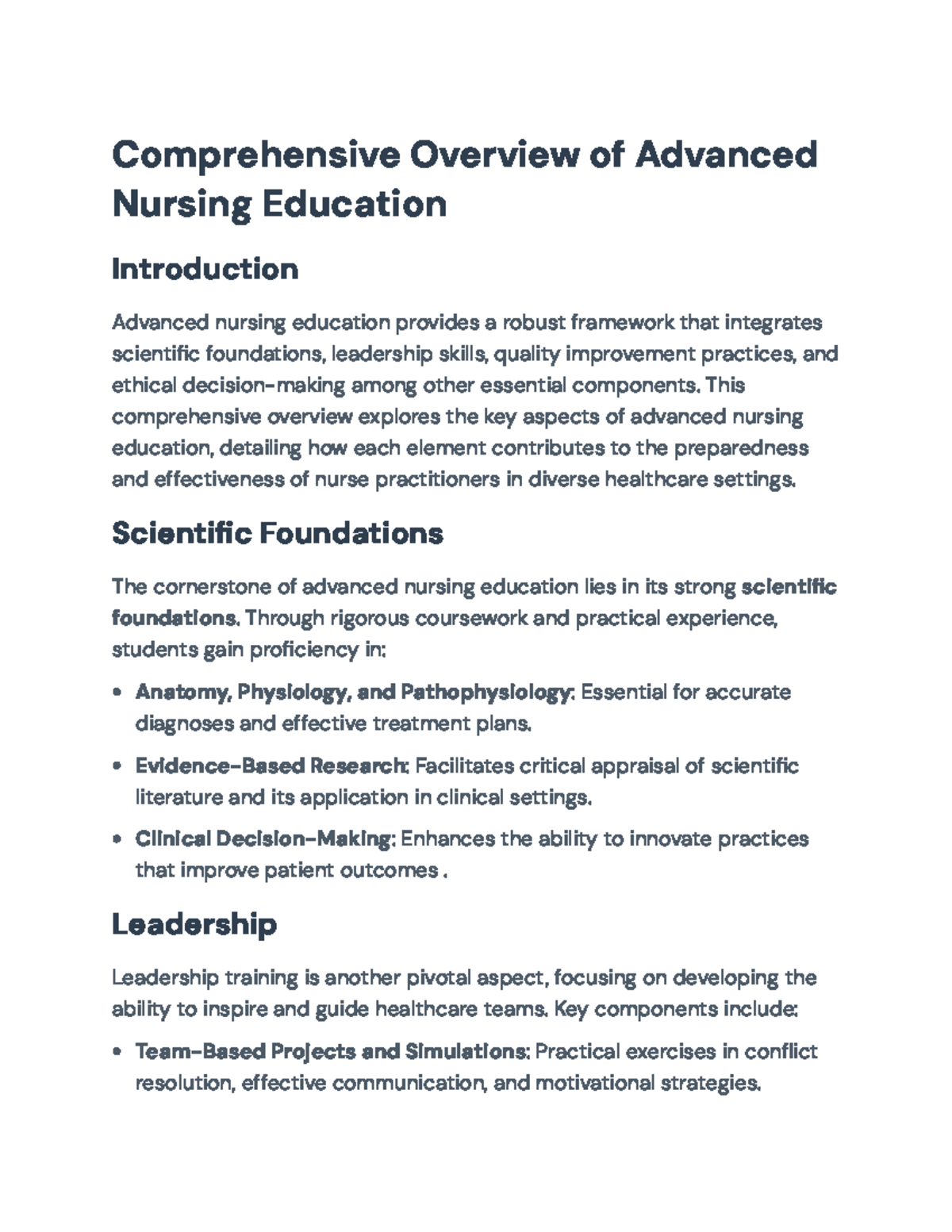 Comprehensive Overview of Advanced Nursing Education: Key Elements (NUR ...
