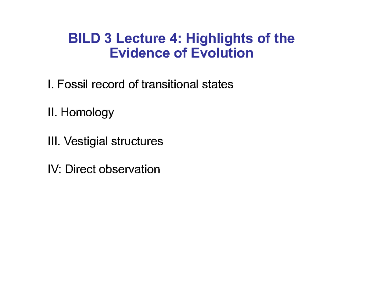 BILD 3 Lecture 4: Evidence of Evolution Highlights - Studocu