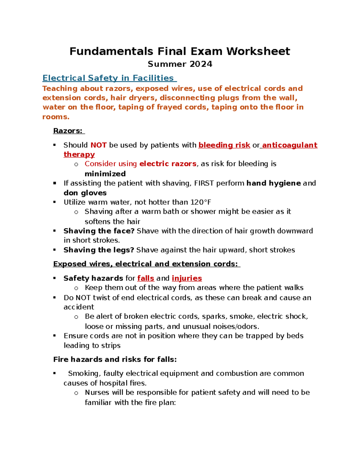 Electrical Safety in Facilities: Fundamentals Final Exam Worksheet ...