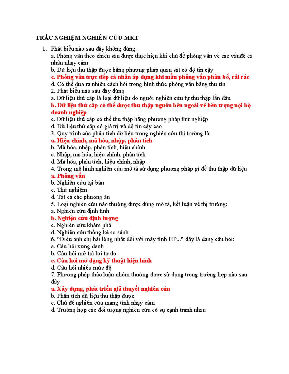 Ncmkt - Trắc nghiệm ôn thi môn Nghiên cứu tiếp thị - Document Preview