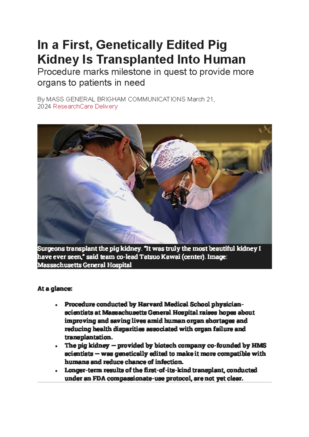 Genetically edited pig kidney transplant: A milestone in ...