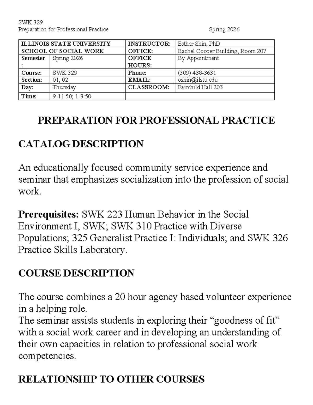 SWK 329 Preparation for Professional Practice - Spring 2026 Guide - Studocu