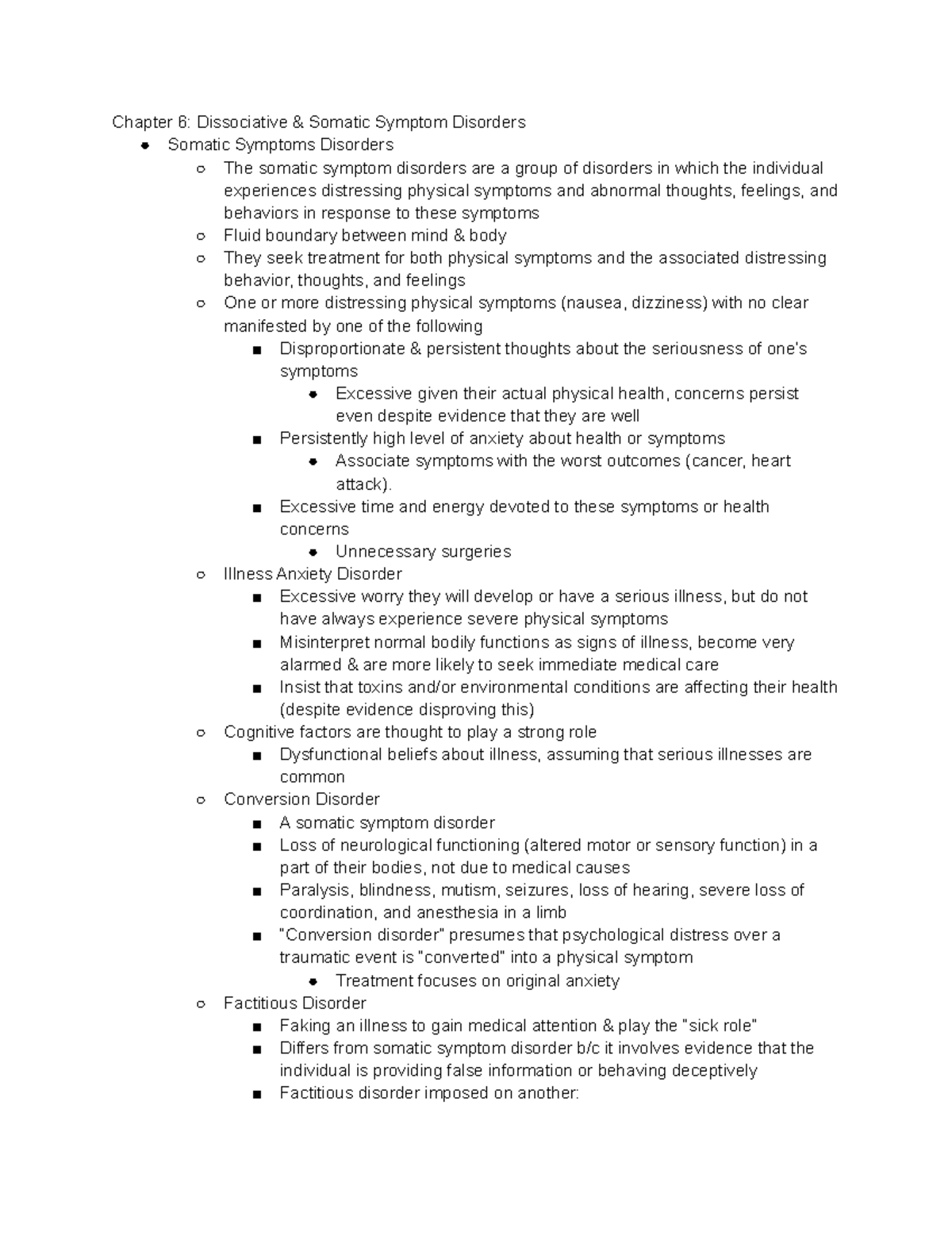 Psych 254 Chapter 6 Notes - Chapter 6: Dissociative & Somatic Symptom ...